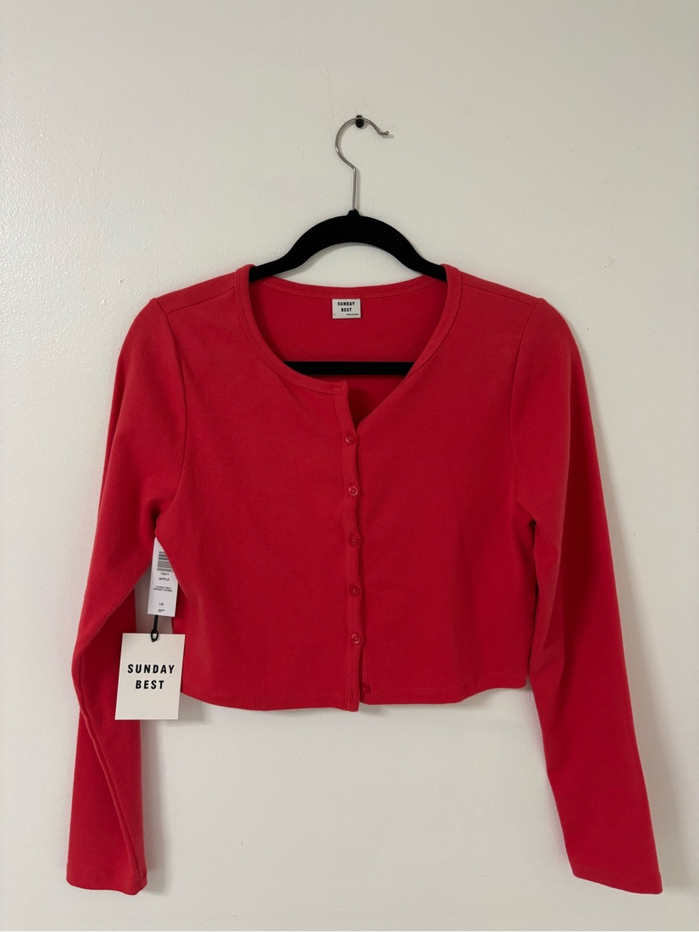 NWT Aritzia Red/Pink Cropped Button-Front Long Sleeve Top